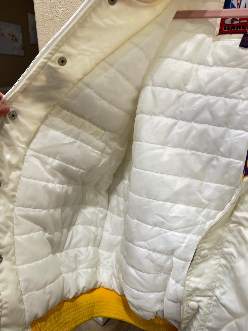NBA Los Angeles Lakers White Satin Jacket with Purple & Gold Trim - Picture 4 of 5